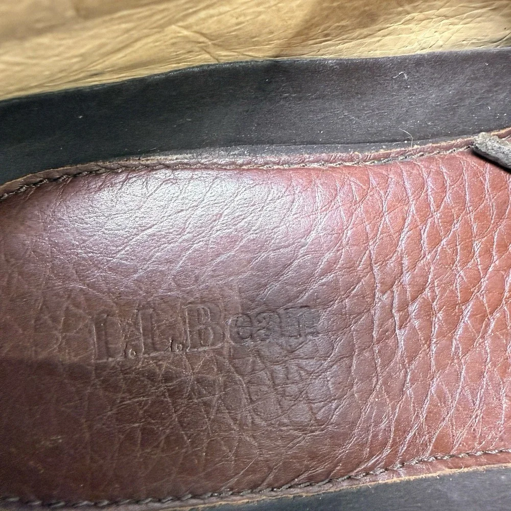 L.L. Bean Allagash Bison Leather Boat Shoes Brown Handsewn Mens 8.5 D 244472